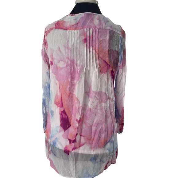 Soft Surroundings Floral Boho Beaded Bed of Roses Silk Chiffon Tunic Top Sz M - Picture 6 of 9